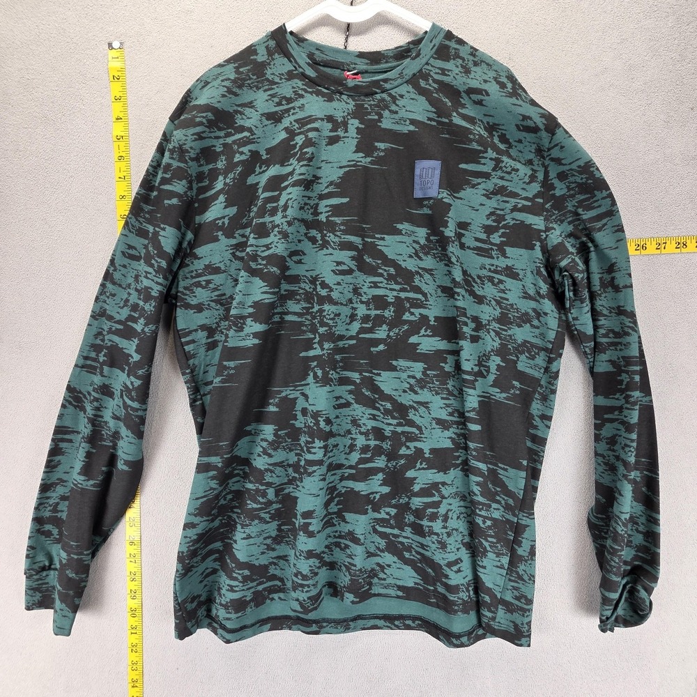 NWT Topo Designs Shirt Mens XL Green Graphic Tee Splintered Long Sleeve Black